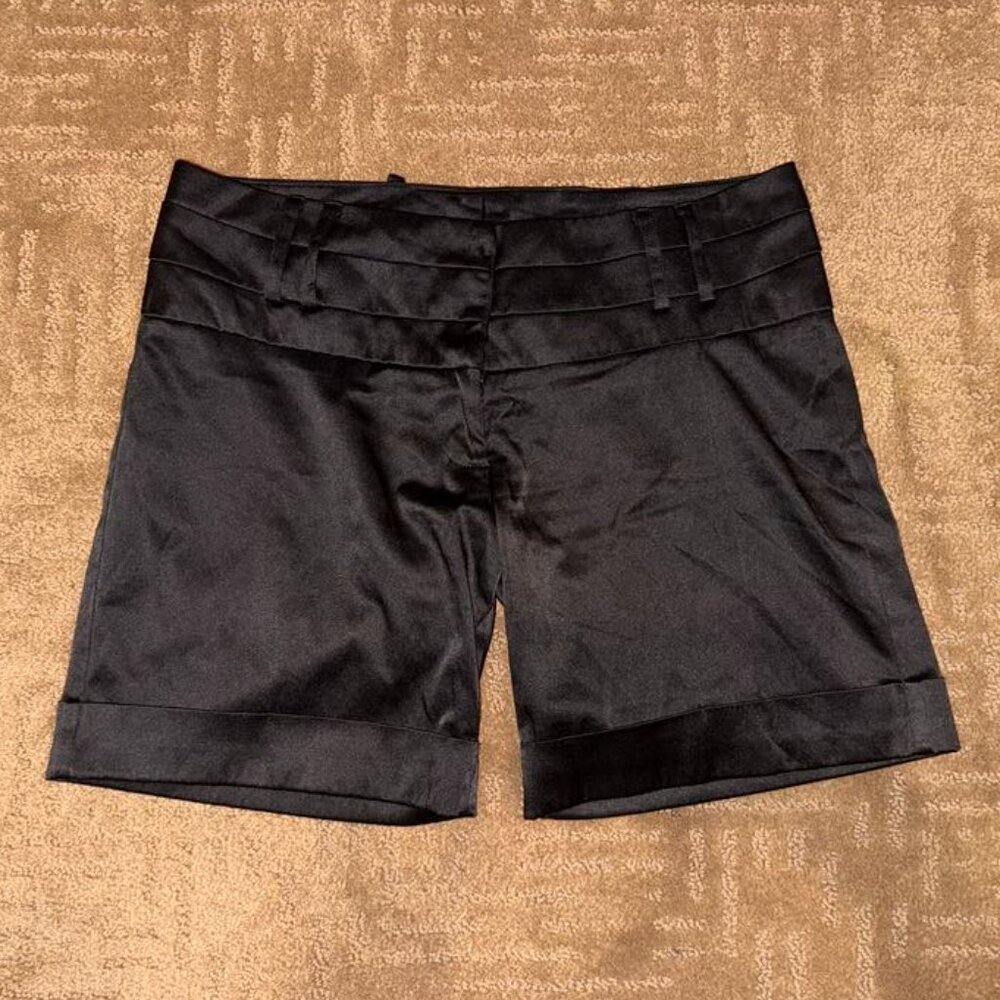 GAIA Black SATIN Cuffed Dress Shorts ~ Embellished ~ Style #G457 ~ Size MEDIUM